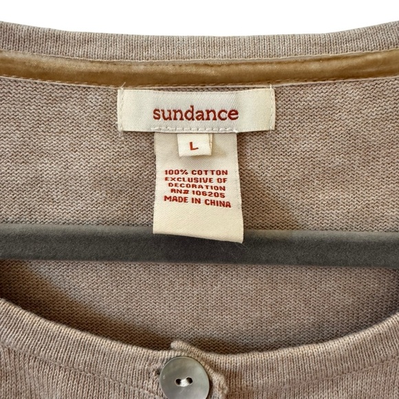 Sundance Embroidered Floral Tan 100% Cotton Cardigan Sweater Size Large - Picture 12 of 12